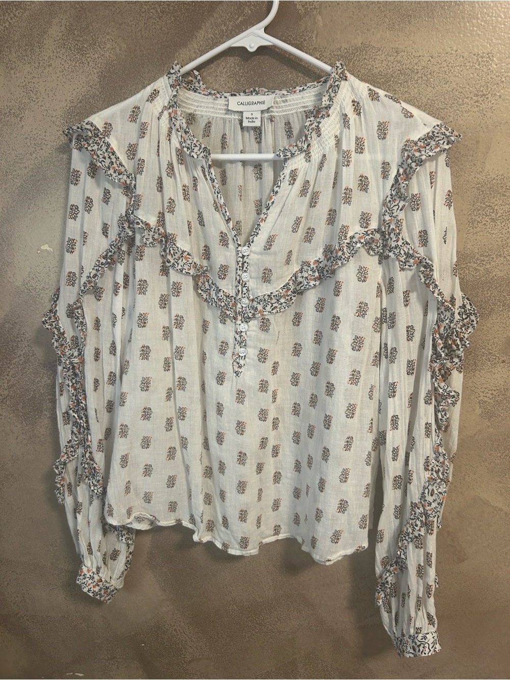 Calligraphy India Embroidered Cotton Top Small Boho Floral